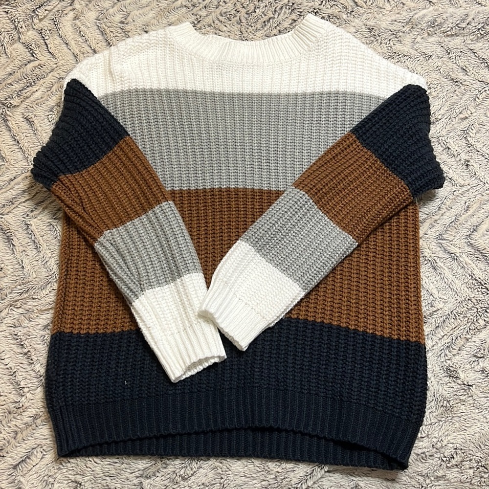 Women's Long Sleeve Crew Neck Striped Color Block Casual Loose Knitted Sweater